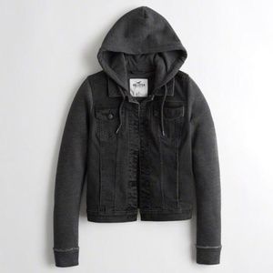 stretch hooded denim jacket hollister